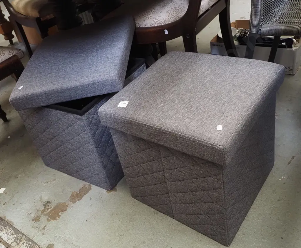 2x grey storage ottomans Image 1++