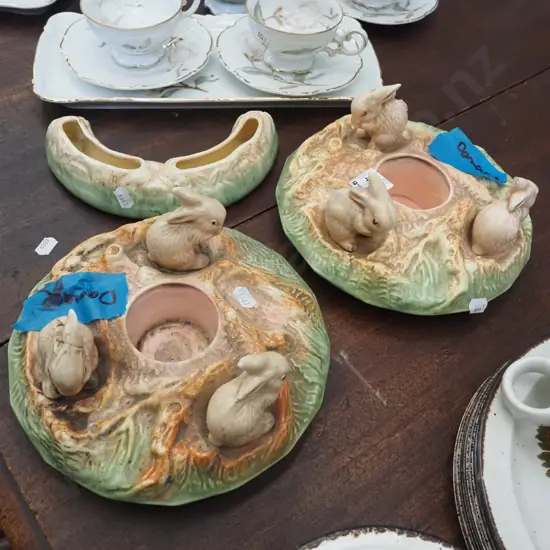 Sylvac bunny vase/bowl x 2 (some damage) and a trough vase