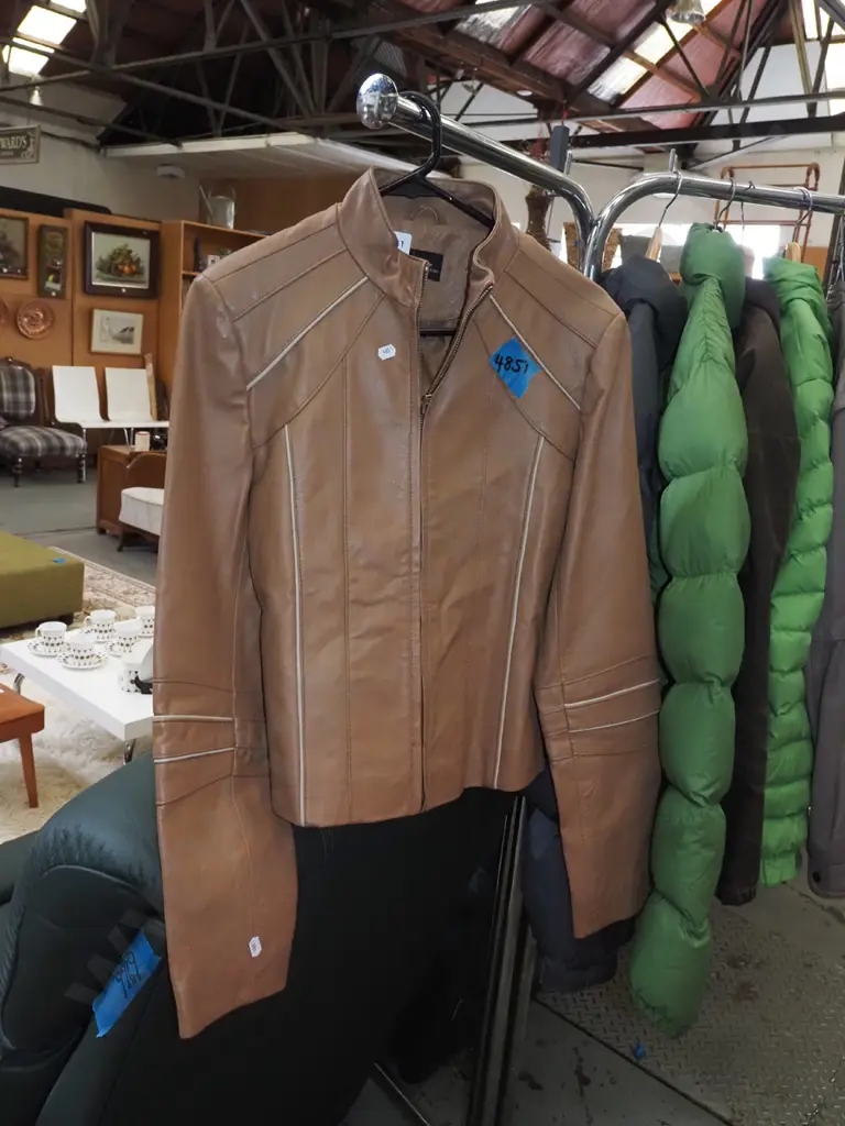 ladies size L taupe leather jacket Image 1++