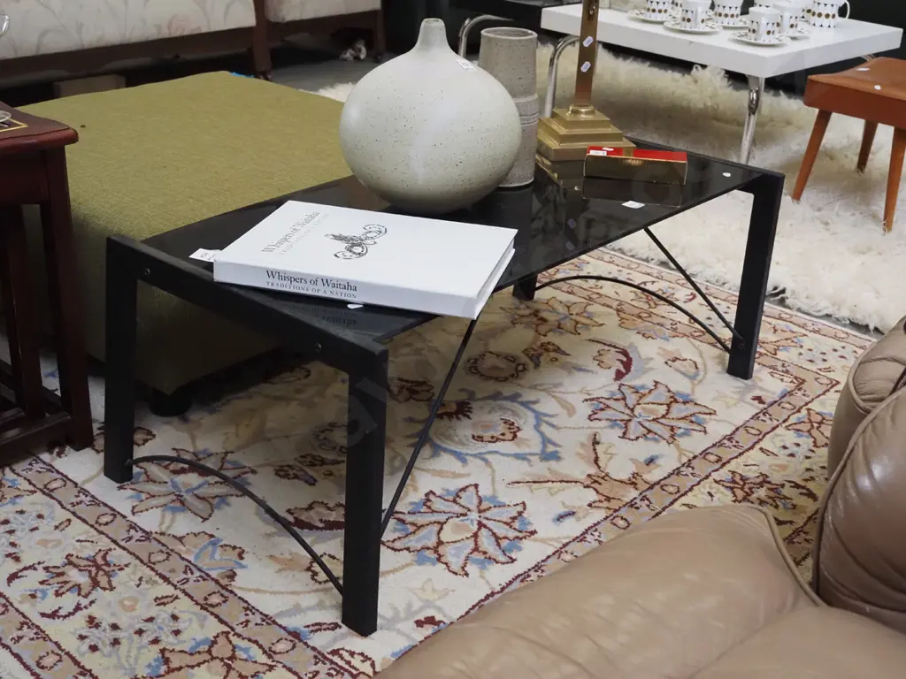 black glass and metal coffee table Image 1++