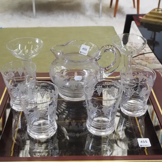 etched water set, 2x hollow stemmed champagne flutes