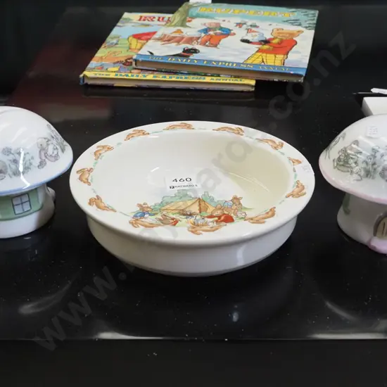 bunnykins bowl, 2x mushroom piggy banks