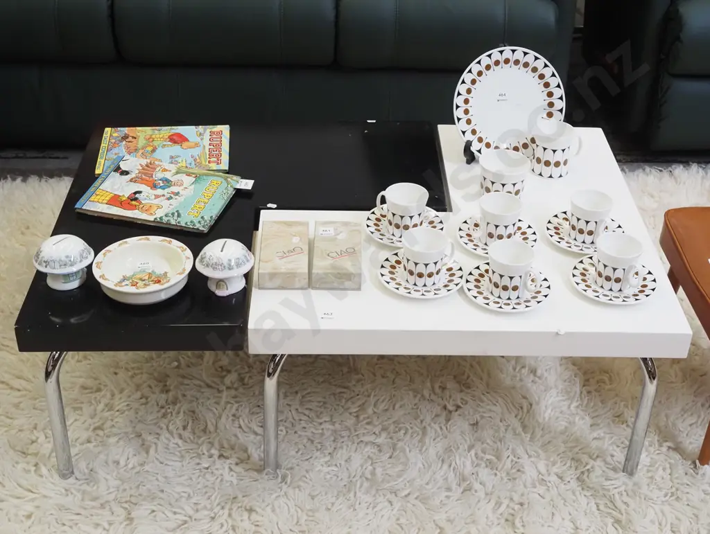 2x 1980s chrome and melteca black and white L shaped coffee tables One table H370 W700 D700 Image 1++