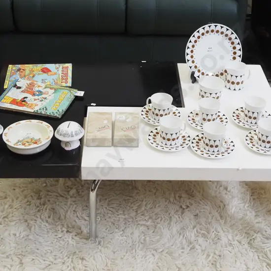 2x 1980s chrome and melteca black and white L shaped coffee tables One table H370 W700 D700