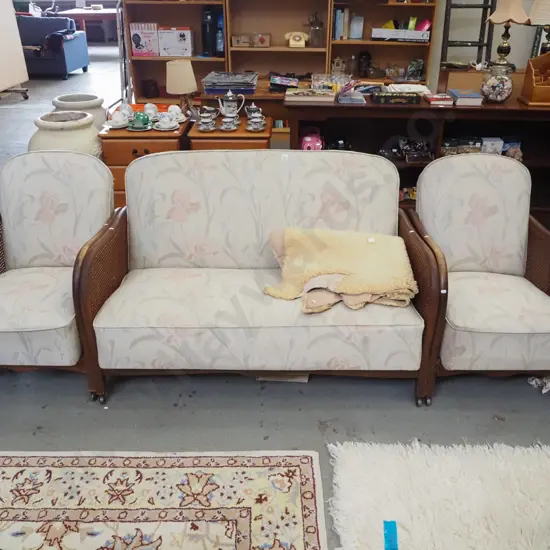 small bergere 3 piece lounge suite - 2 seater, 2x singles - some cat scratches