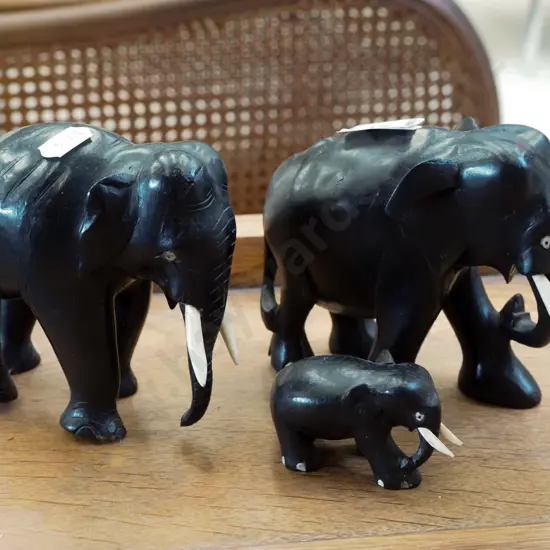 3x ebonised elephants H110