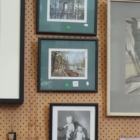 3x framed prints - green dots