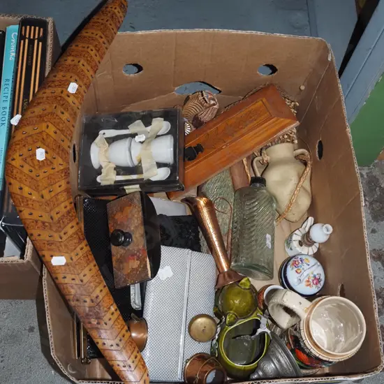 box; boomerang, vases, gin bottle, clutch purse etc