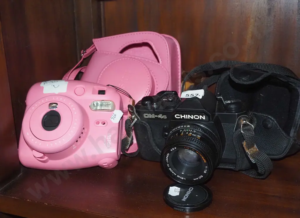 Chinon 35mm SLR film camera, Fujifilm Instax mini 9 camera missing battery cover Image 1++