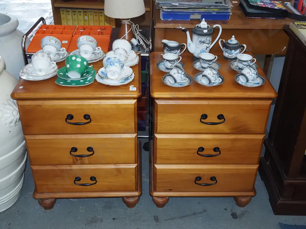 pair of 3 drawer pine bedside cabinets Image 1++