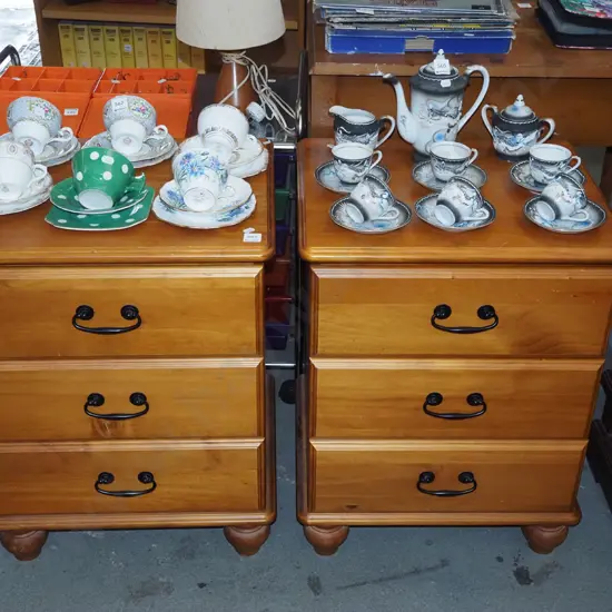 pair of 3 drawer pine bedside cabinets
