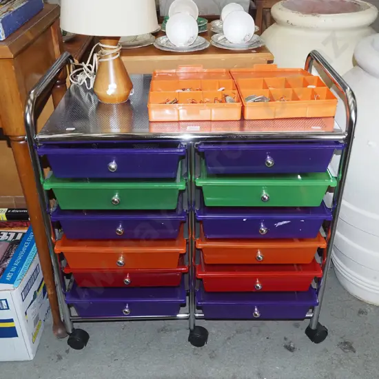 metal trolley with 6 removable plastic drawers