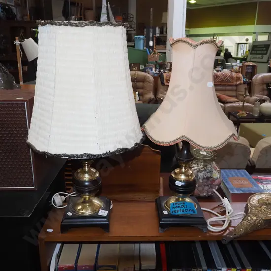 2x wood and brass based table lamps - cords need replacing