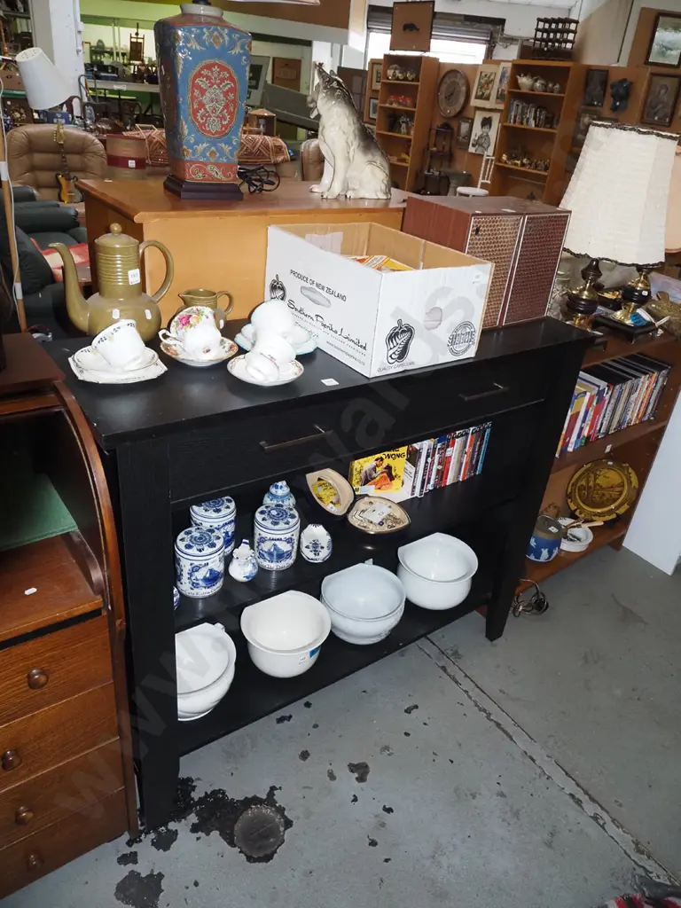 mdf faux wood veneer bookcase/2 drawer hall table H1010 W1200 D400 Image 1++