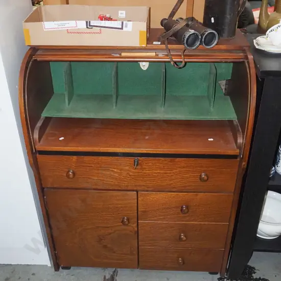 roll top desk with 4 drawer, 1 cupboard H1030 W770 D450  - key in office