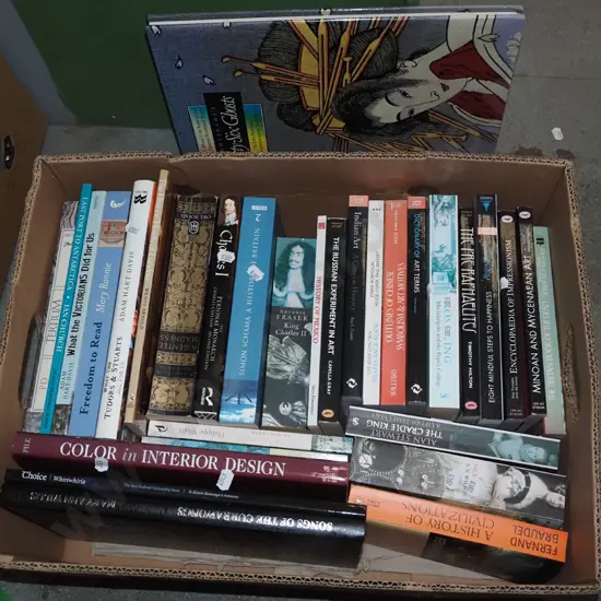 box; various books