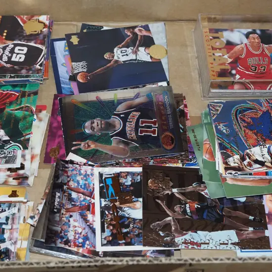 box of basketball collector cards
