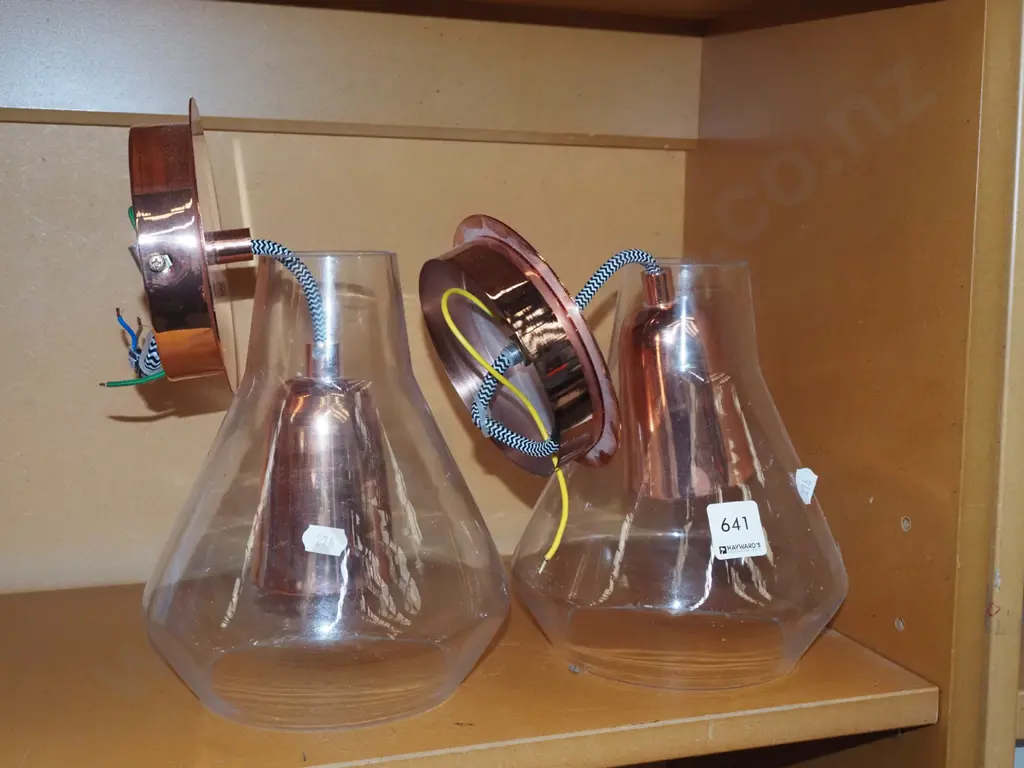 2x modern copper and glass light fittings Image 1++