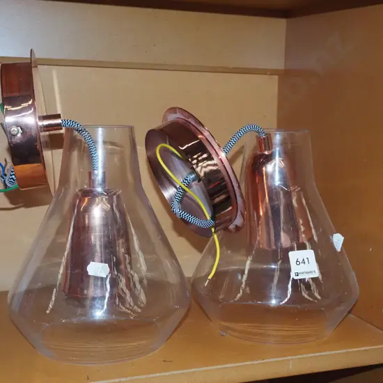 2x modern copper and glass light fittings