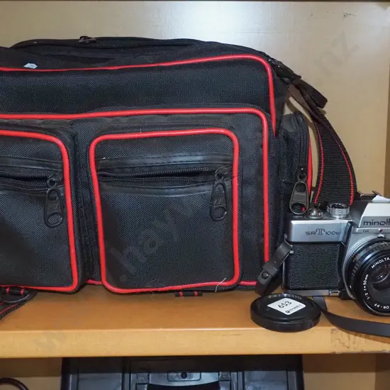 Minolta 35mm camera and bag and accessories