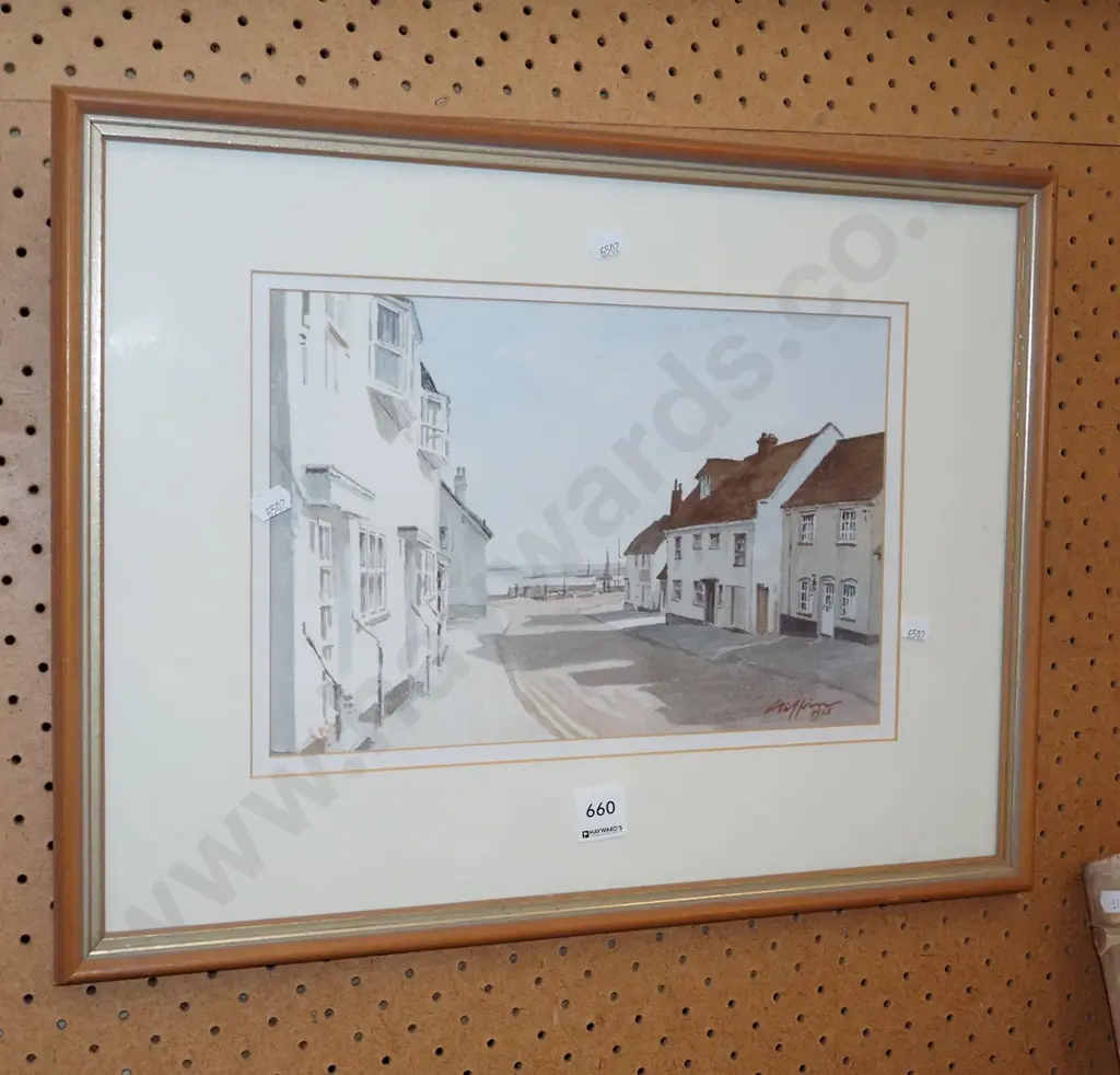 framed watercolour - fishing village Image 1++