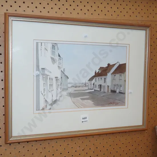 framed watercolour - fishing village