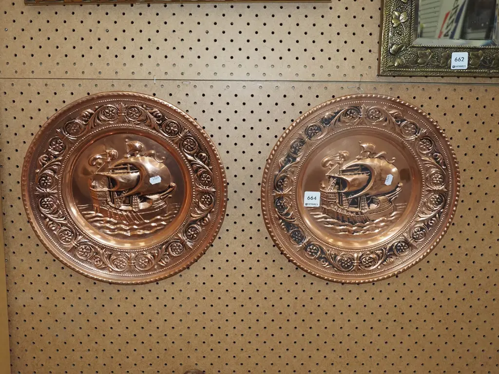 2x pressed copper galleon wall chargers Image 1++