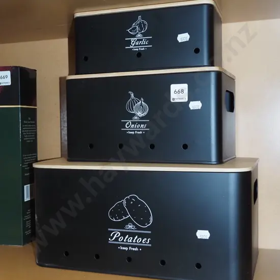 storage containers - garlic, onions, potatoes