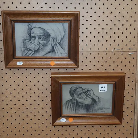 2x framed prints - portraits - orange dots