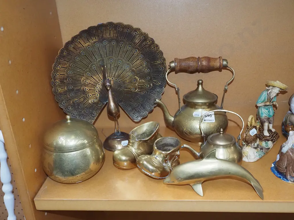 brass ware; peacock, kettle, shoes etc Image 1++