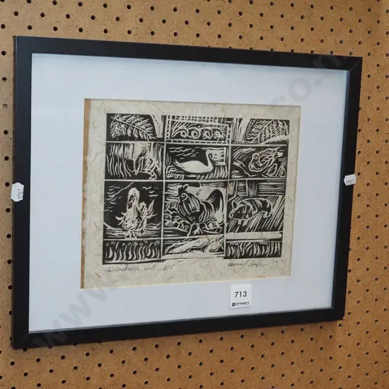 framed linocut print - animals