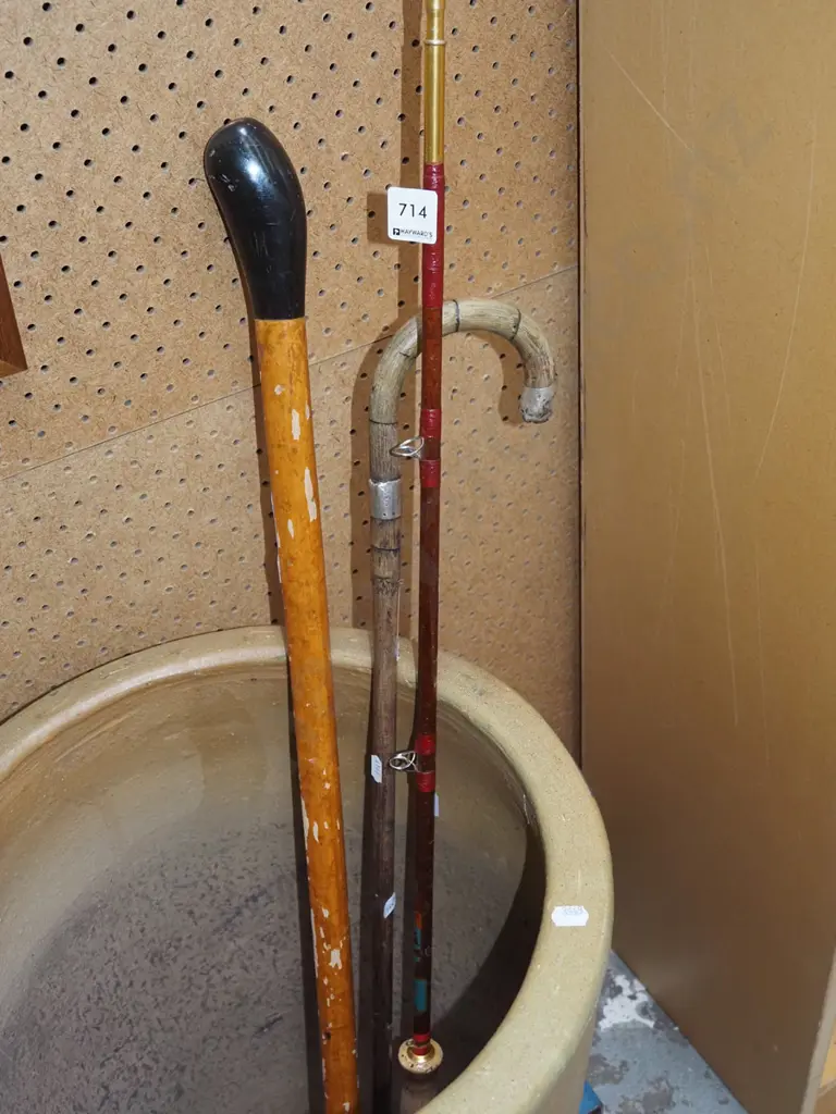 2x walking sticks, fly fishing rod Image 1++