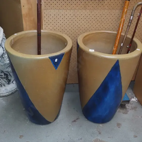 pair of tall glazed garden planters H600 Diam390