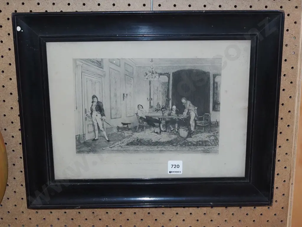framed etching - "Hard Hit" - dirt behind glass/foxing Image 1++