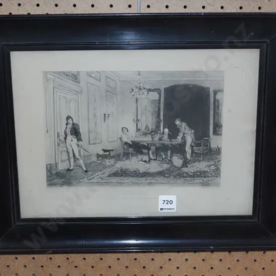 framed etching - "Hard Hit" - dirt behind glass/foxing