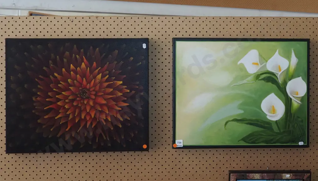 2x acrylics - flowers - orange dots Image 1++