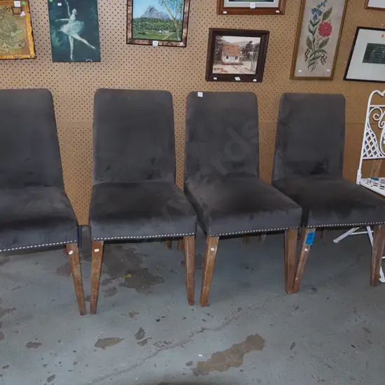 4x modern grey upholstered domed dining chairs