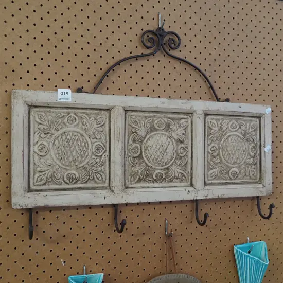 pressed tin, wood and metal wall coat hooks