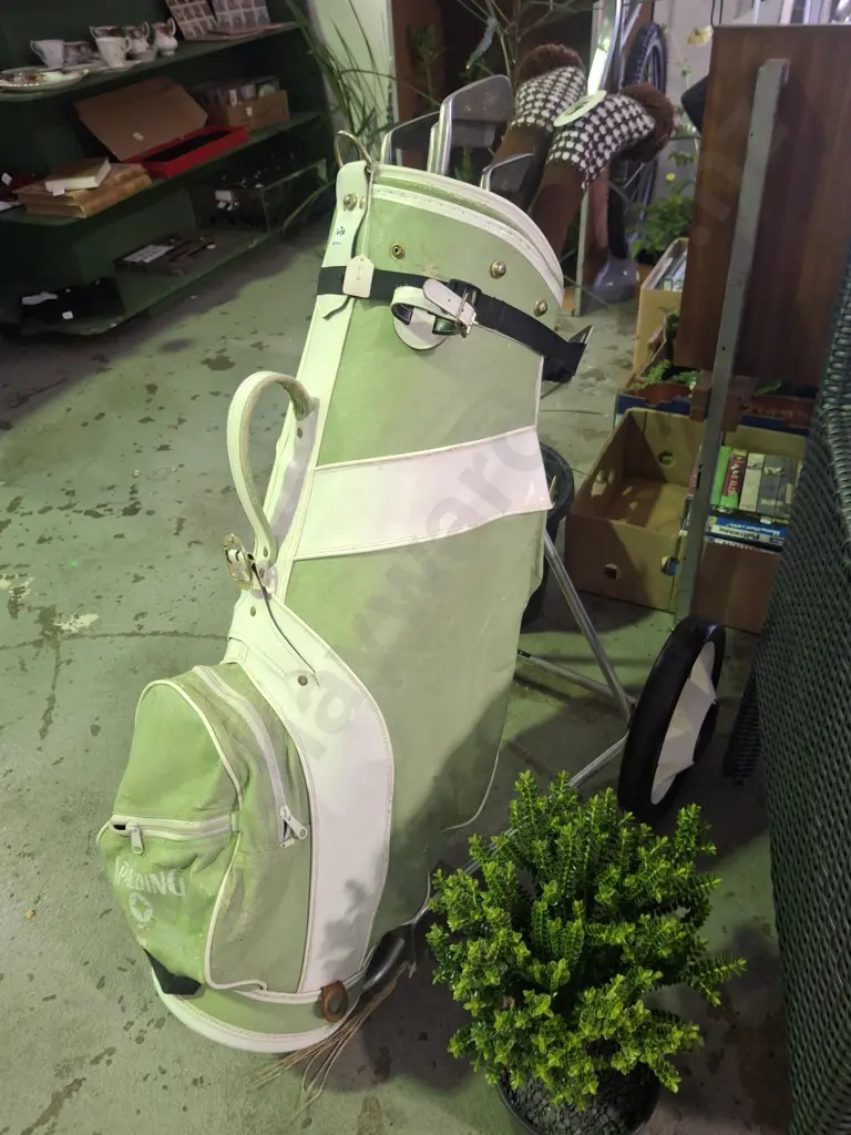 golf cubs and trundler, 10 golf balls and tees Image 1++