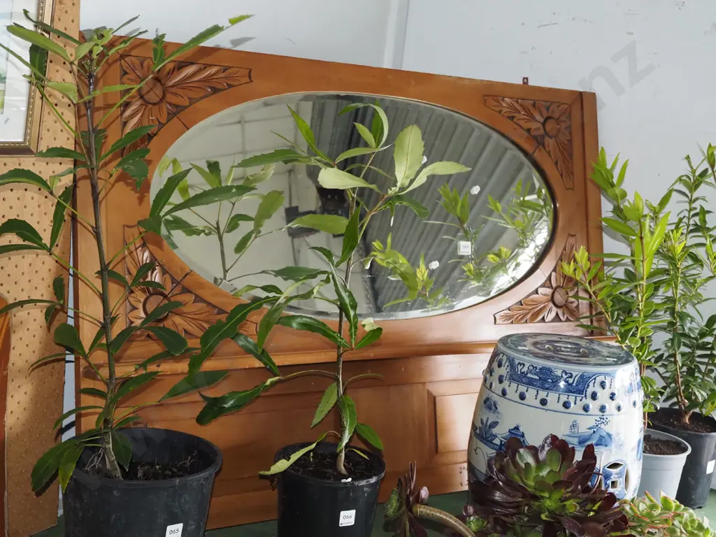 carved section from buffet sideboard  - includes bevelled edge mirror - needs attention H780 W1135 Image 1++