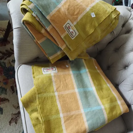 pair of Roslyn Mills checked woollen blankets