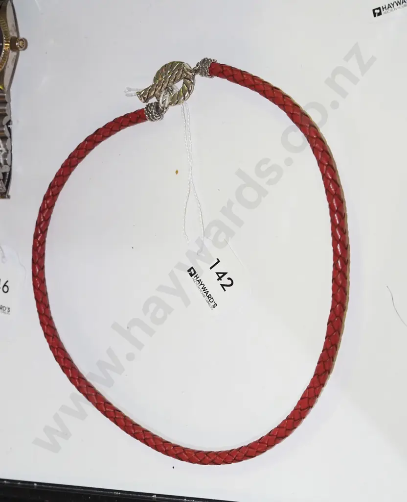 woven leather & stirling silver clasp necklace Image 1++