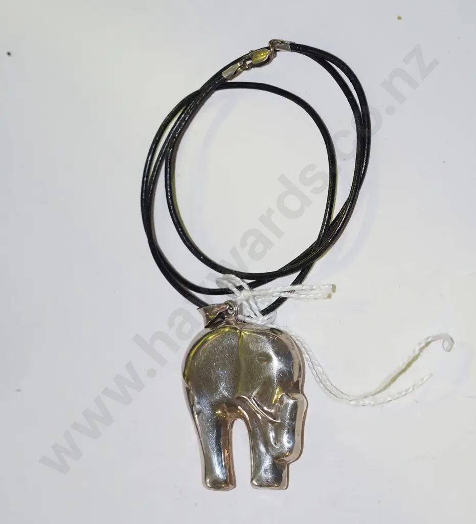 stirling silver elephant pendant on leather strap Image 1++