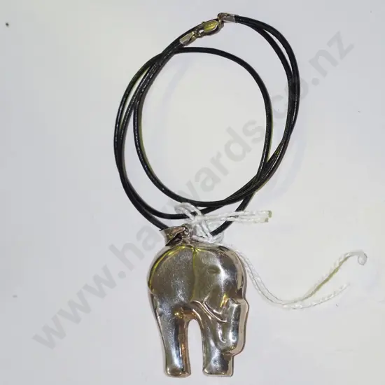 stirling silver elephant pendant on leather strap
