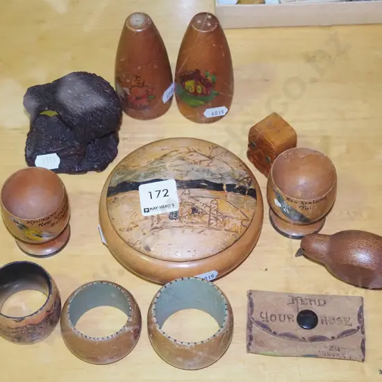 assorted kiwiana souviner items, napkin rings, trinket box etc