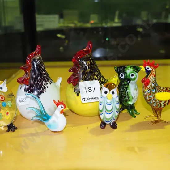 7x glass bird figurines