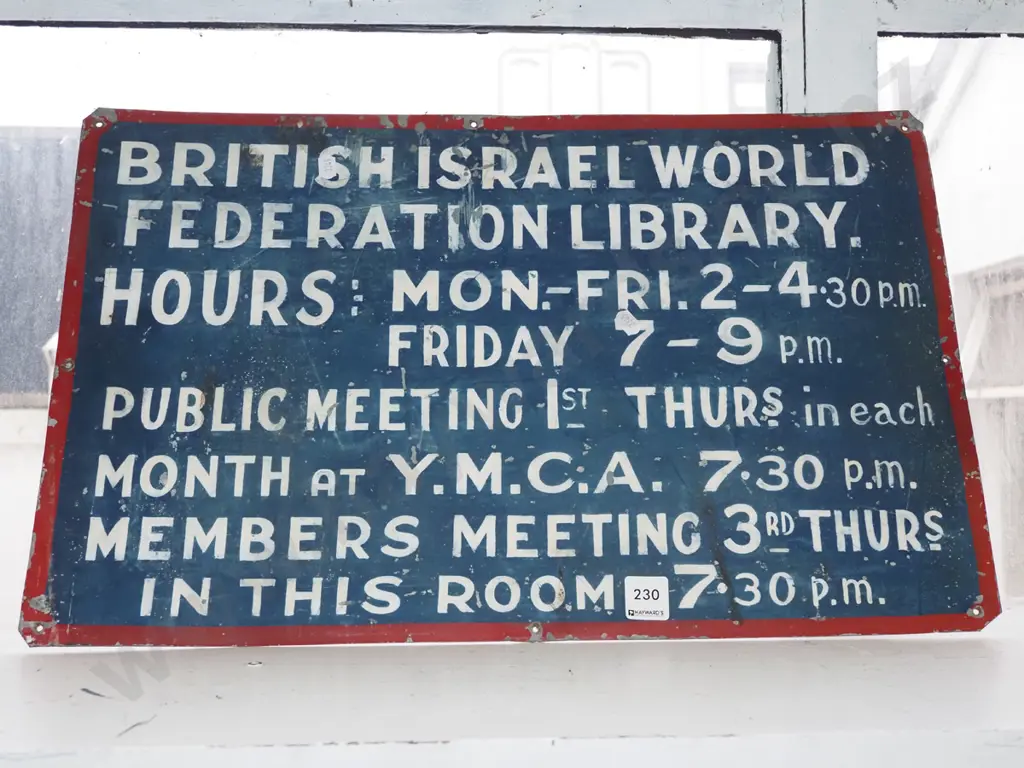 vintage tin British Israel World library sign Image 1++