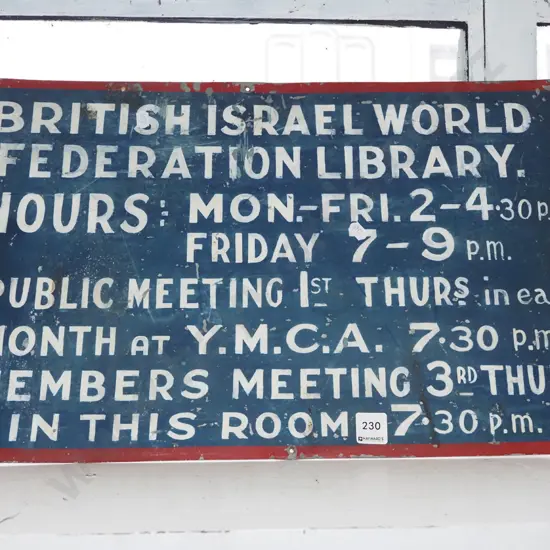 vintage tin British Israel World library sign
