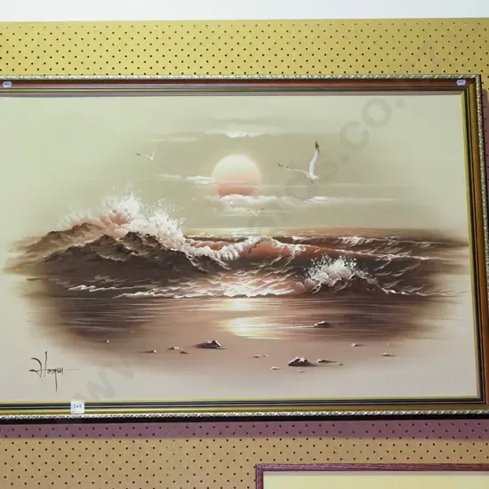 framed oil - coastal scene