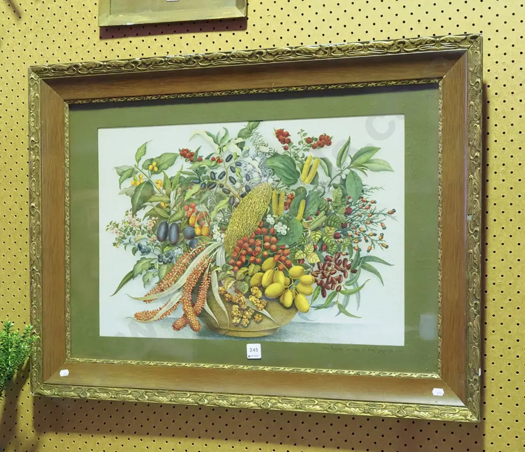 framed vintage still life print -  foxing & damage to frame Image 1++